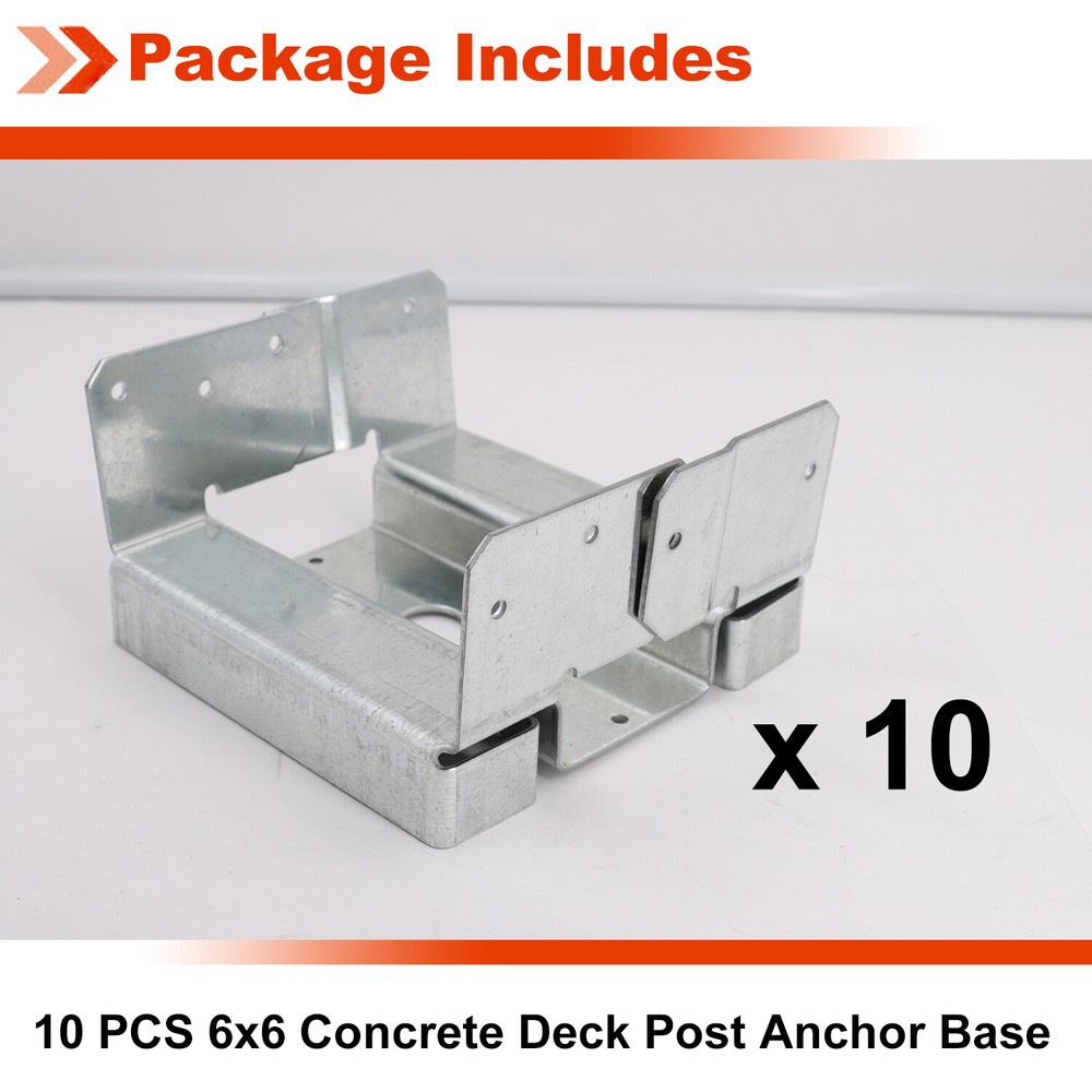10Pcs 6x6 Concrete Deck Post Anchor Base Adjustable Metal Post Bracket Post Base