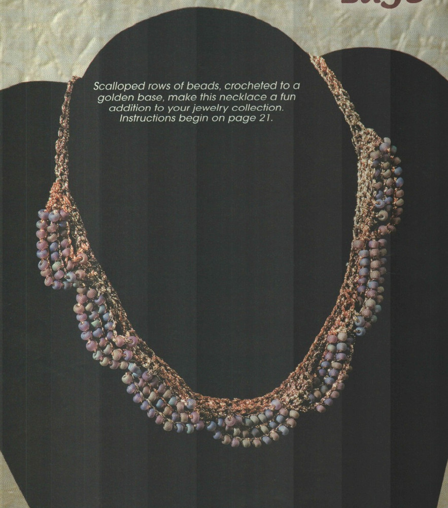 GOLDEN EDGE SCALLOPED BEADS NECKLACE JEWELRY CROCHET PATTERN INSTRUCTIONS