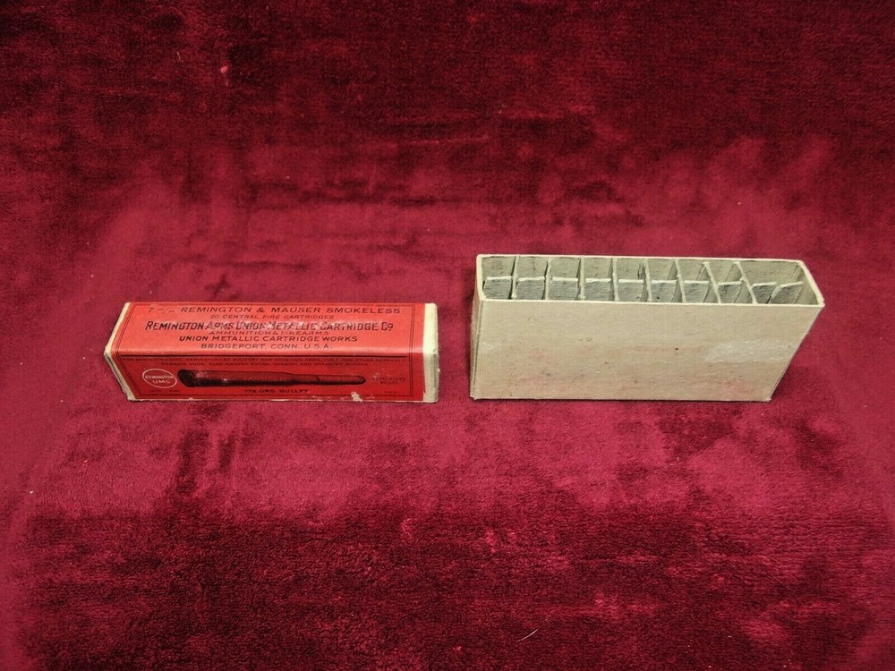 Vintage 2 Part Remington UMC 7mm Mauser Ammo Box, (Empty)