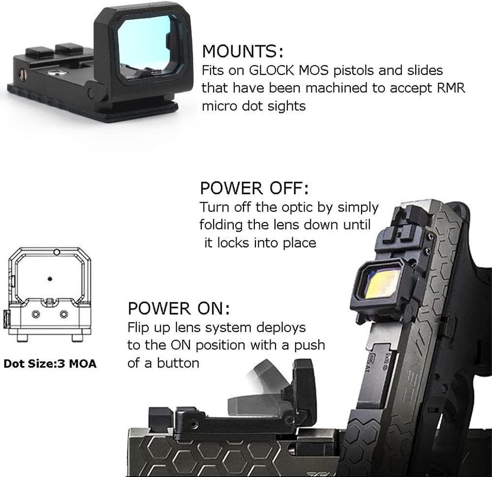Tactical Flip Up Dot Sight Holographic Reflex Scope Foldable Red Dot Sight RMR