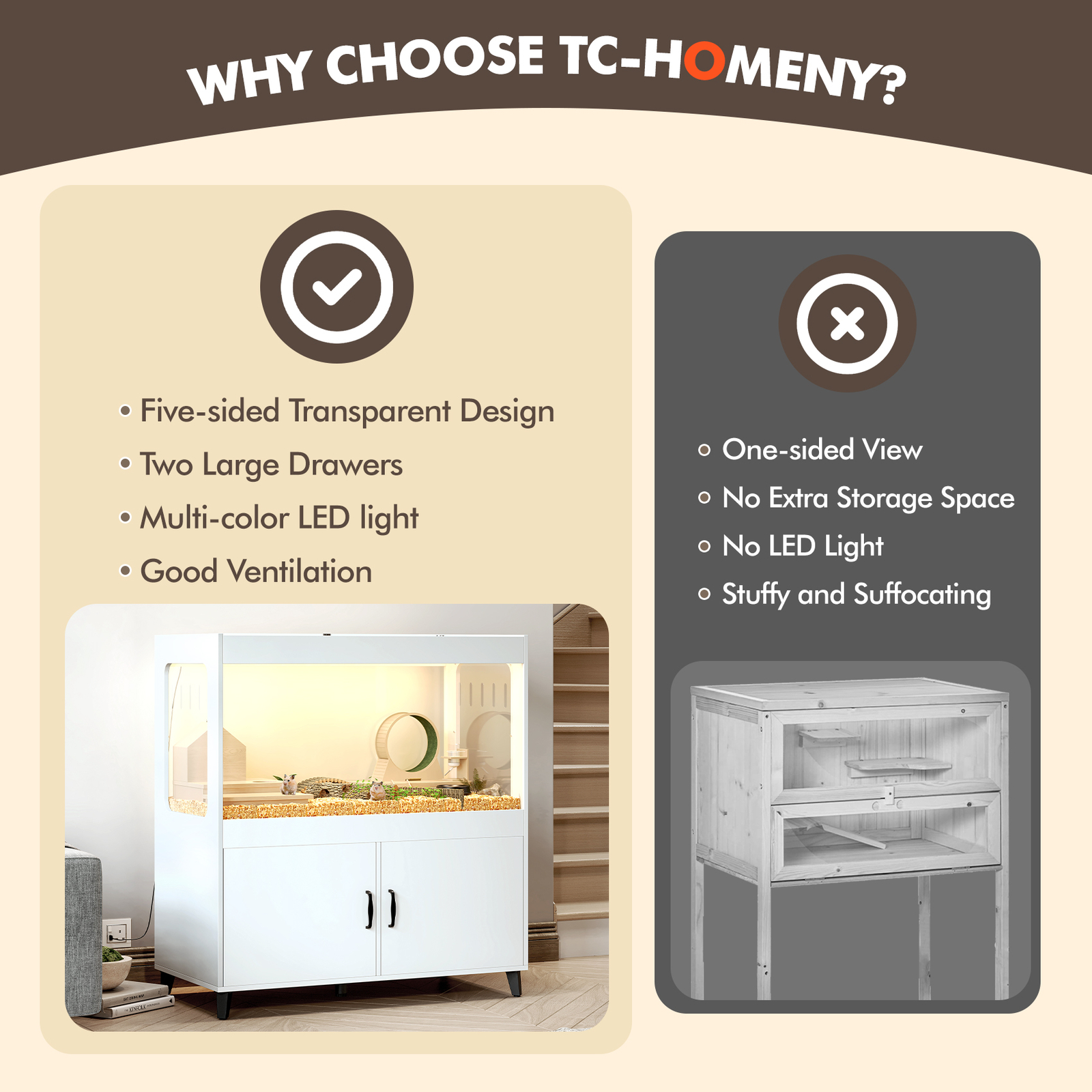 Wood Hamster Small Animal Cage with Storage Cabinet for Chinchilla Guinea Pig