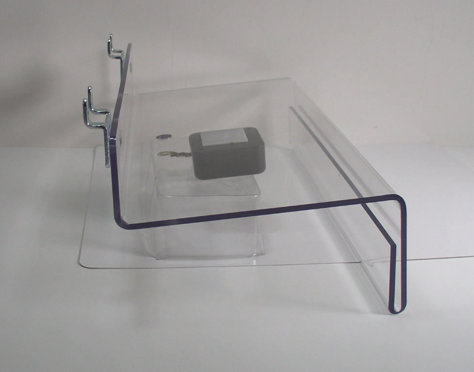 Clear Plastic Retail Display Shelf 10" x 5" + 36" Security Tether Peg Slatwall