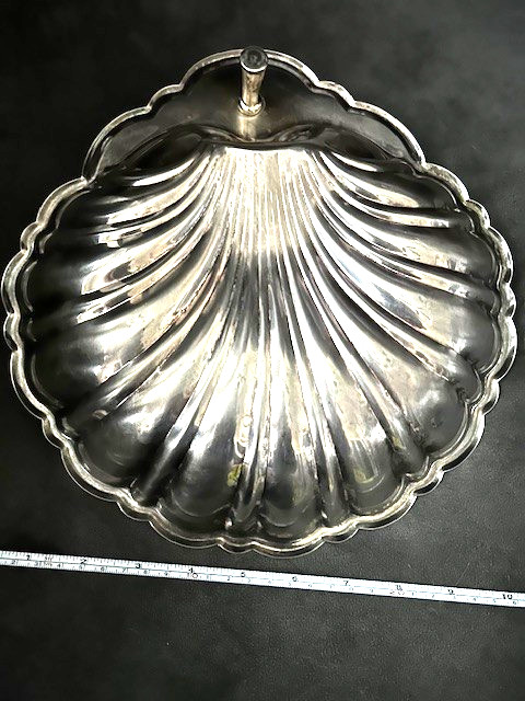 Vintage Silverplate Shell-shaped Serving Dish with Glass Condiment Insert
