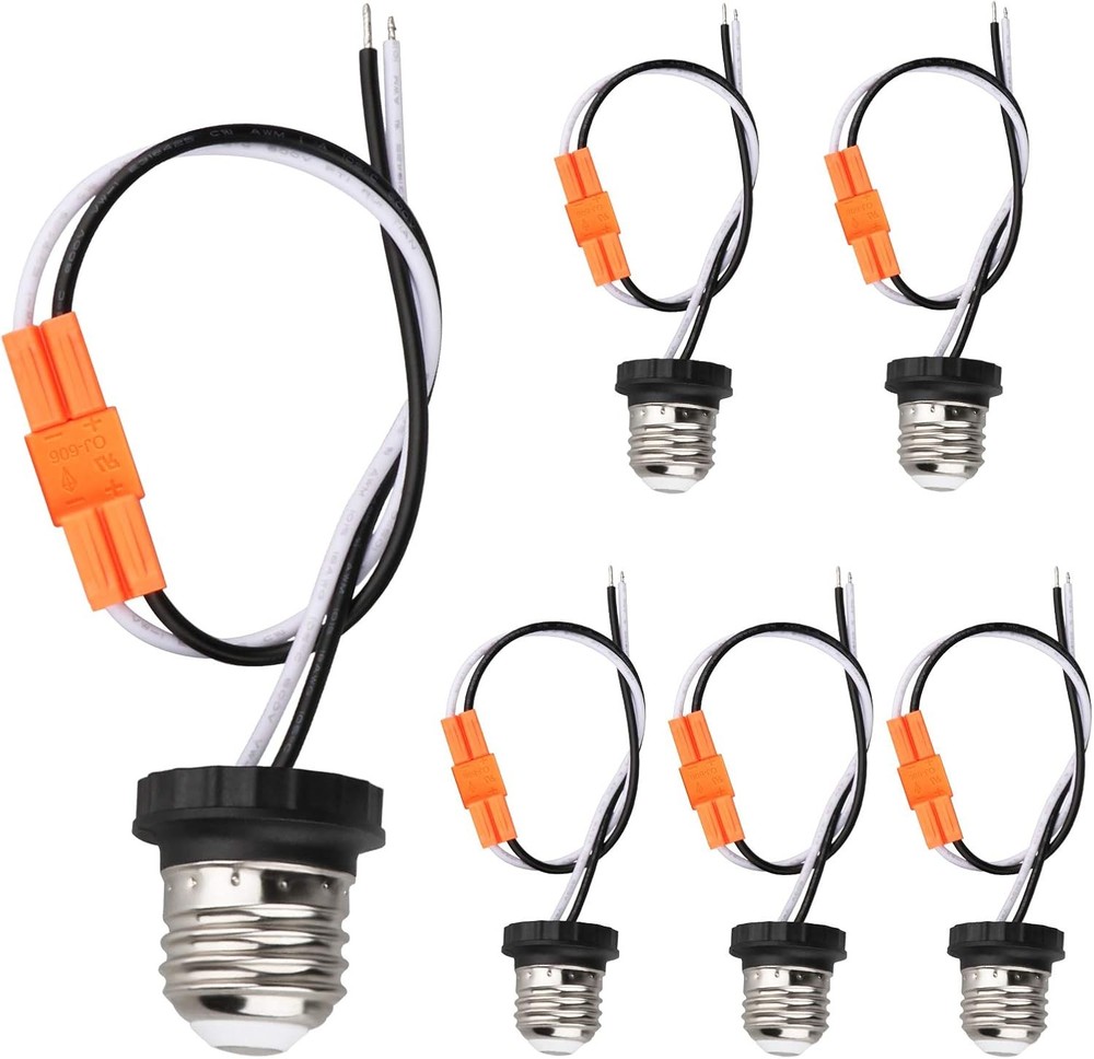 Helunsi E26 Socket Adapter, 6 Pack Light Bulb Pigtail, Screw in Orange