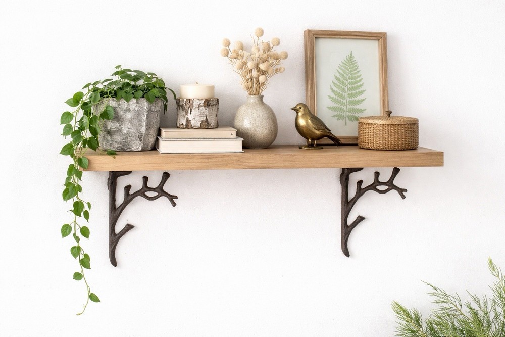 2 Rustic Cast Iron Shelf Bracket Wall Mount Hardware Shelving Braces Tree Branch