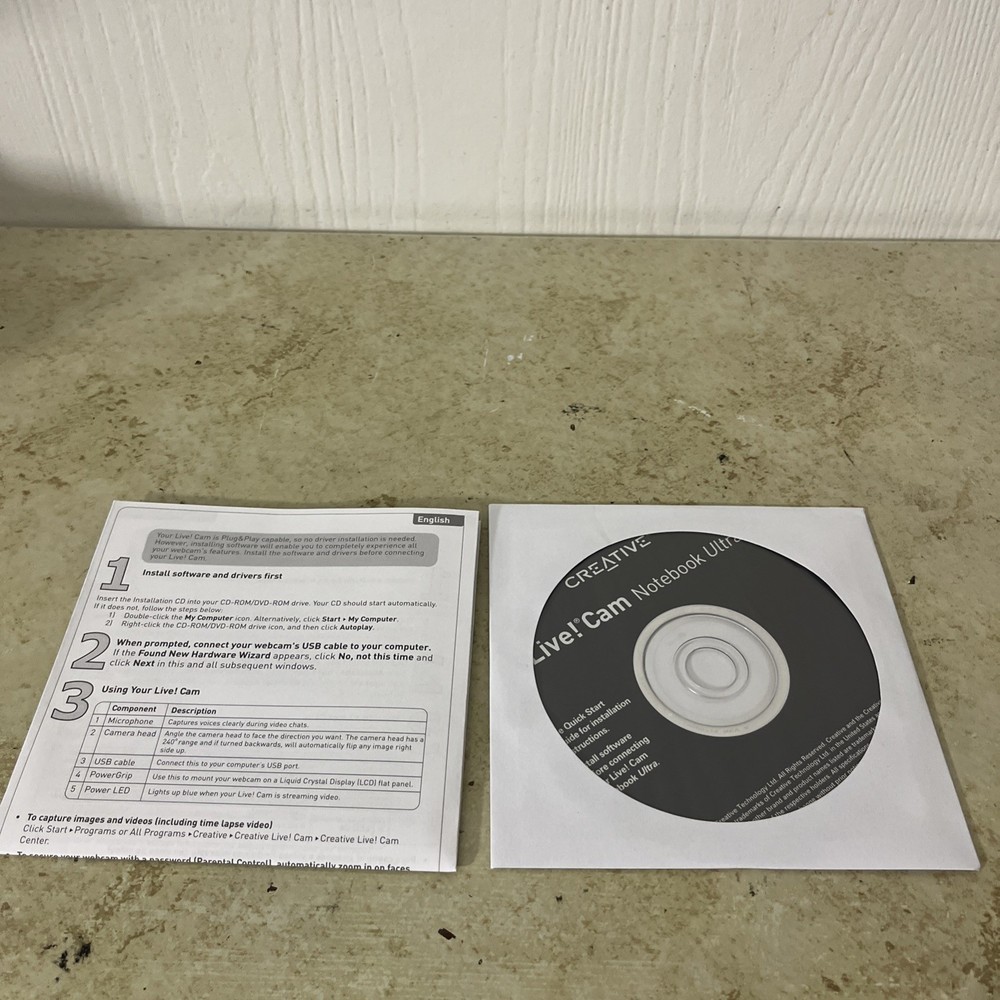 USED Creative Labs Live!Cam Notebook Ultra Quick Start Installation CD