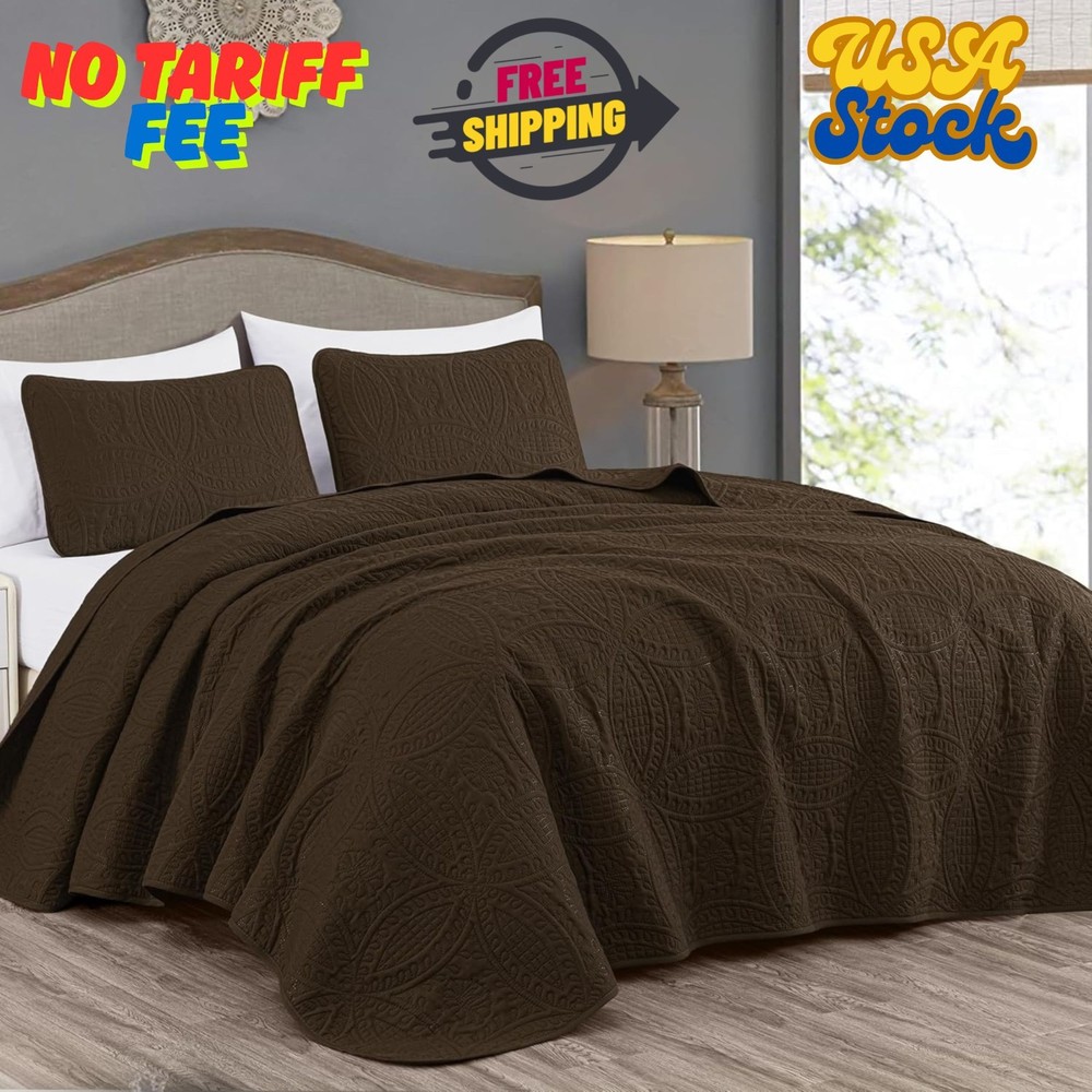 Austin 3-Piece Oversized Bedspread Coverlet Set (King, Chocolate)