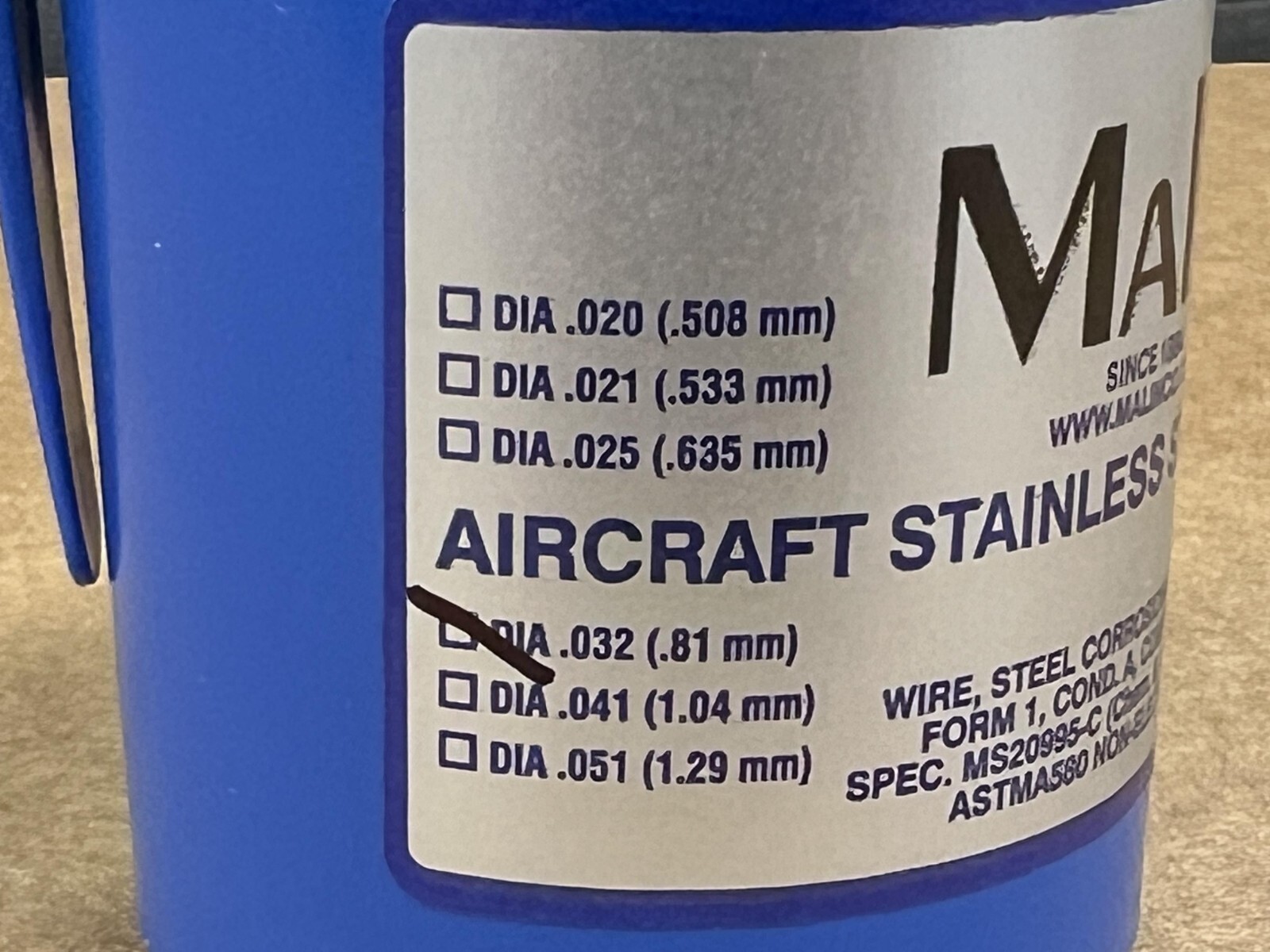 Malin Stainless Steel Aircraft Safety Lock Wire MS20995C32 1 LB. Roll .032” New