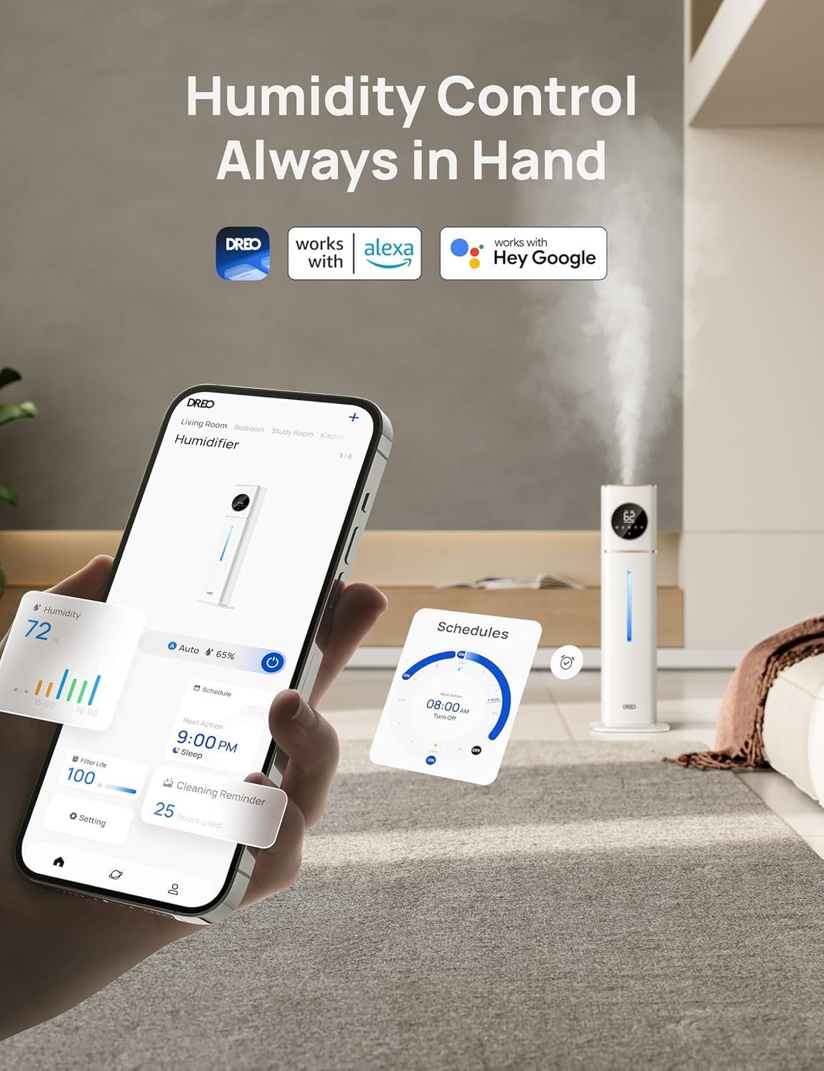 DREO HM735S 11L Smart Humidifier Large Room 700 ft², 100H Cool Mist Air Humidifi