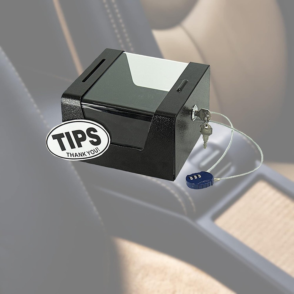Steel Locking Tip Box - Heavy Duty Secure Tip Jar with Combination Cable Lock