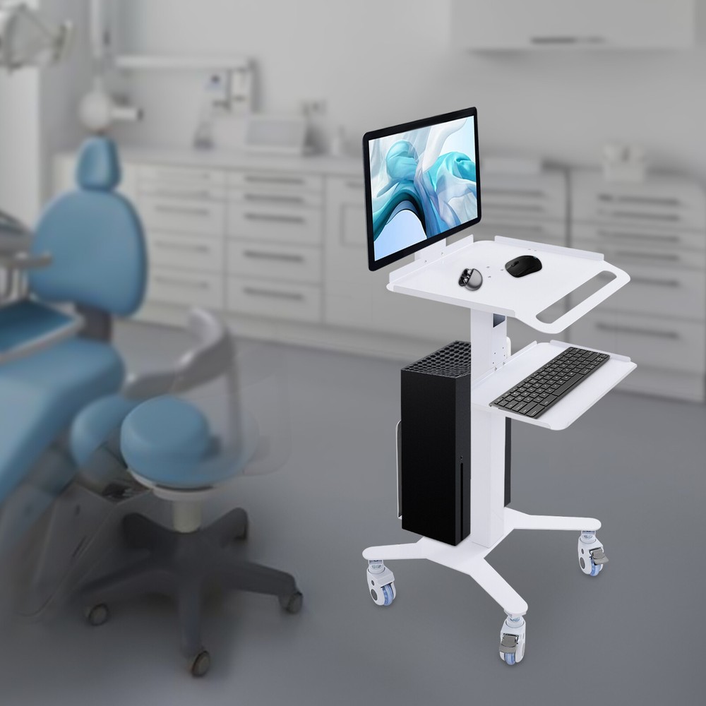 3 Tiers Height Adjustable Rolling Computer Mobile Cart Standing Workstation
