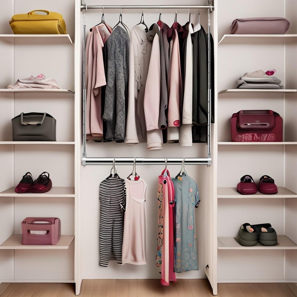 Sturdy Adjustable Hanging Rod - Multi-Functional Chrome Organizer for Any Space