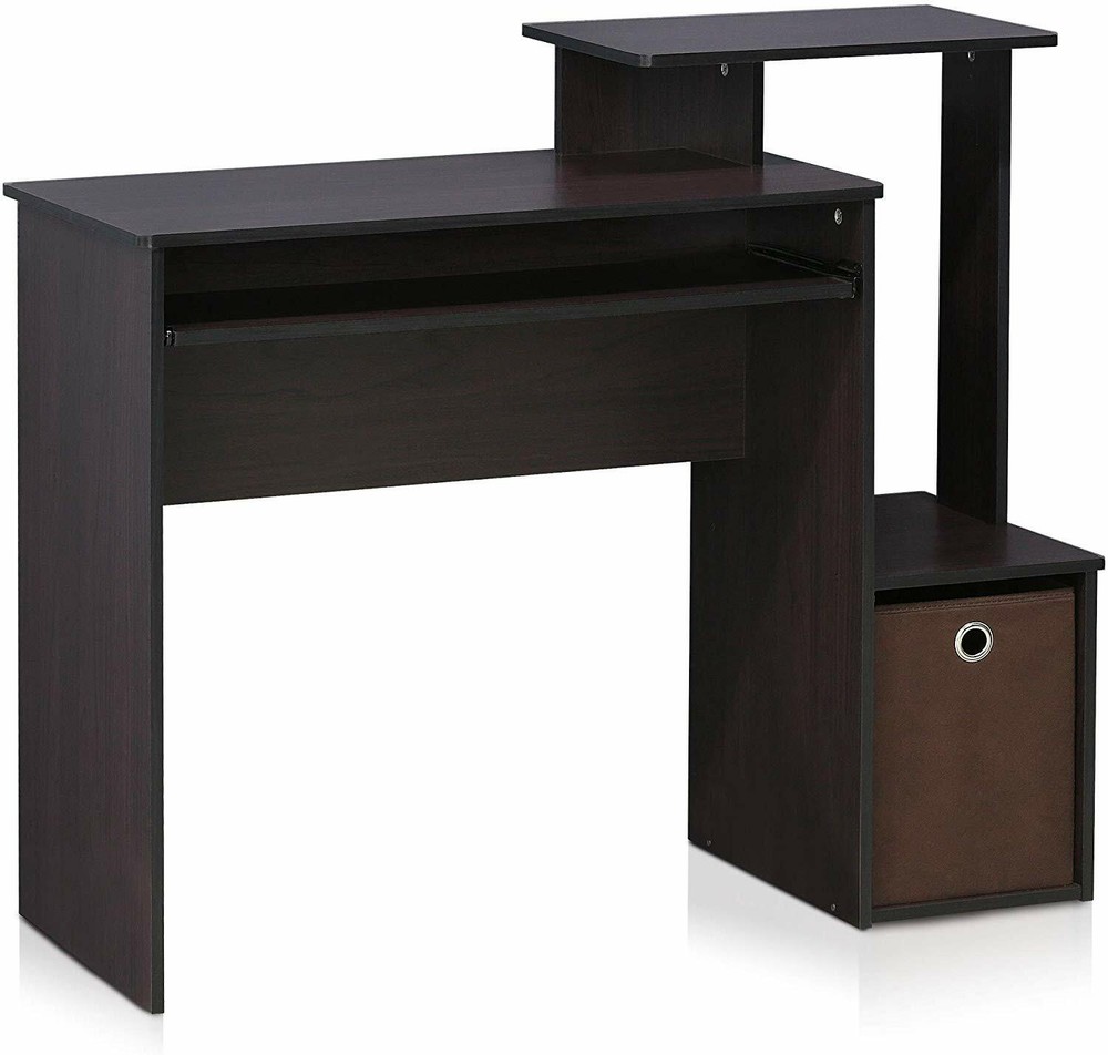 Espresso Brown Student Desk Storage Bin Laptop Computer Table Office Workstation
