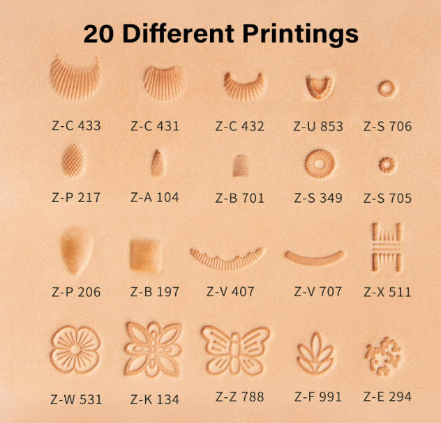 20PCS Different Special Shape Leather Stamp Set with Nylon Hammer for Working