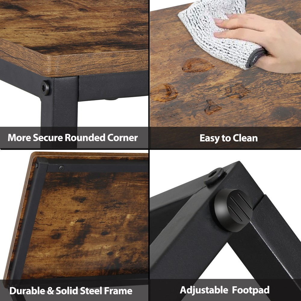 2Pcs C-Shaped Rectanglar Metal Frame Bedroom End Snack Side Table, Black