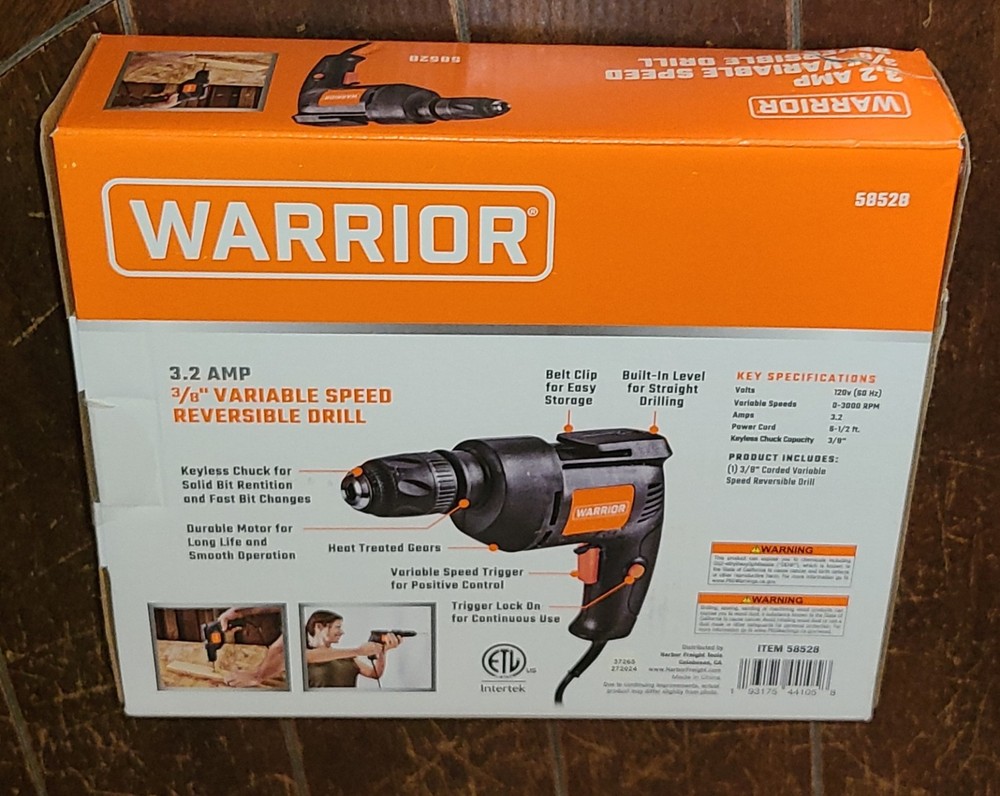WARRIOR 3.2 Amp 3/8" Variable Speed Reversible Drill - Model #58528