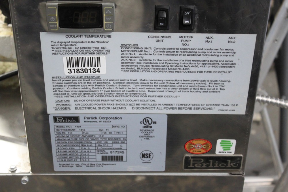Perlick 4404 Air Cooled Draft Beer System Power Pack - Please Read