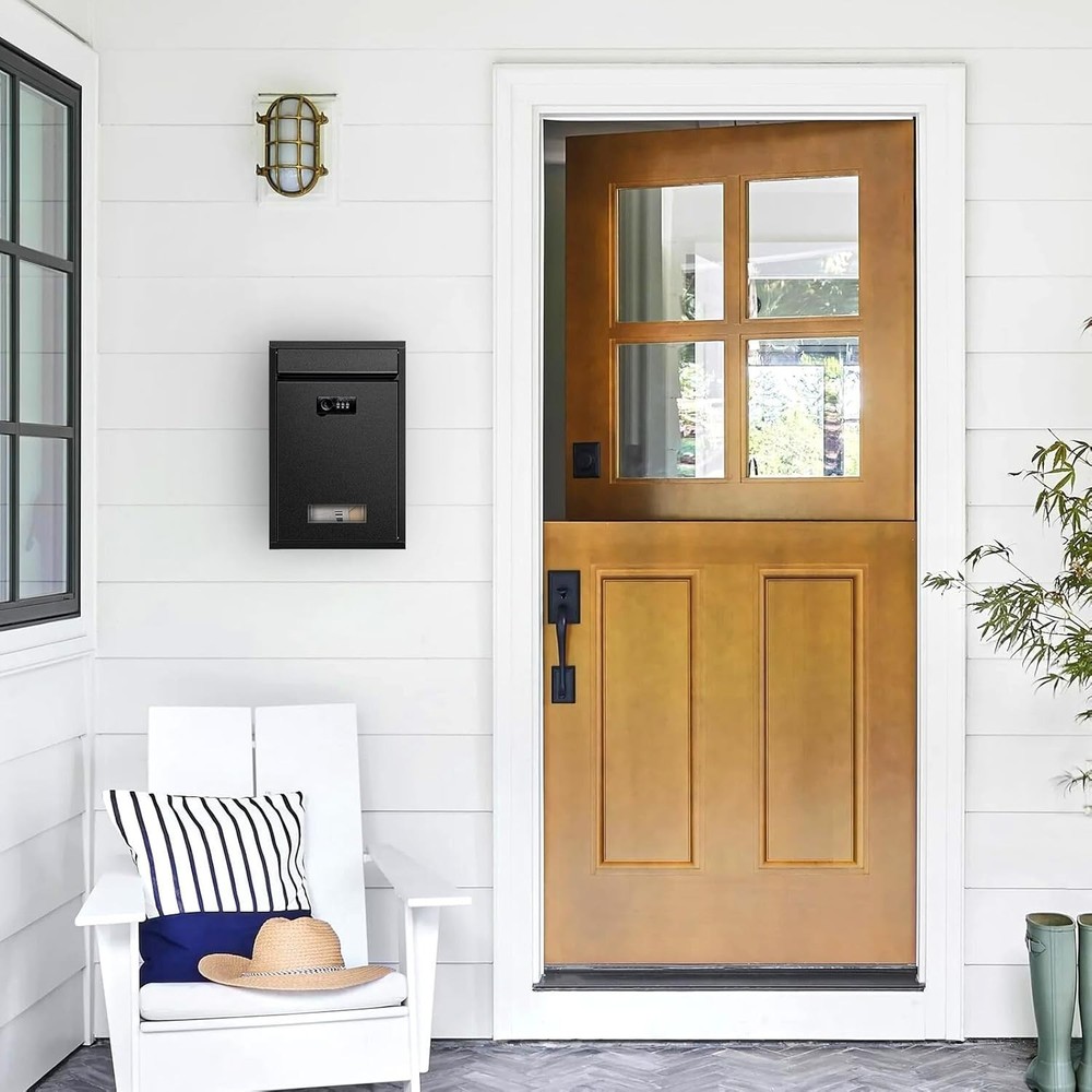 Wall Mount Mailbox with Combination Lock, Secure Outdoor Drop Box for Home