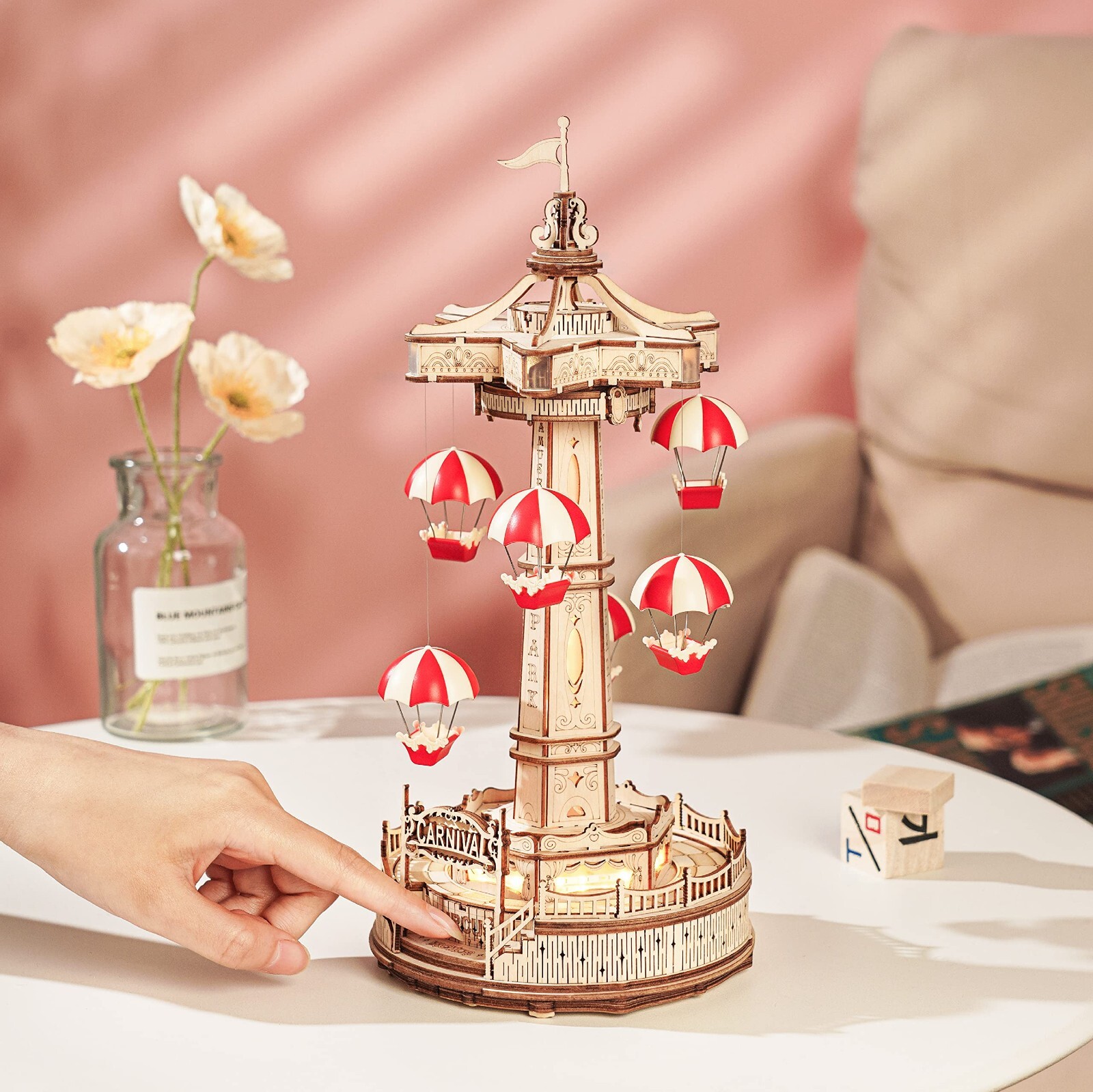 ROKR 4kit Pinball ParachuteTower SwingRide TeaCup MusicBox 3DWoodPuzzle XmasGift