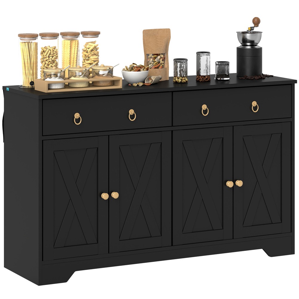 Kitchen Sideboard, Buffet Cabinet with Barn Doors, Adjustable Shelf, Black