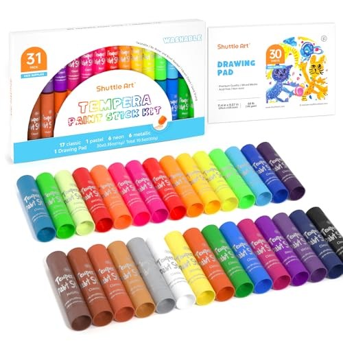 30 Colors Solid Tempera Paint Sticks with 1 Drawing Pad