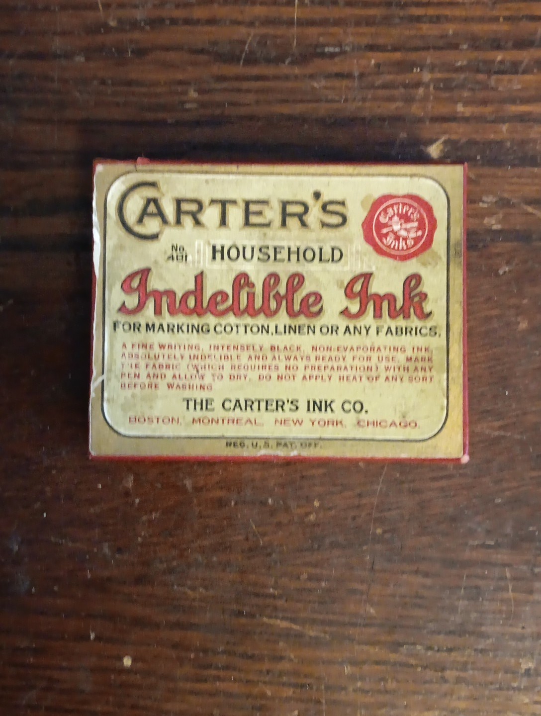 Antique CARTER's Indelible Household INK BOTTLE & BOX Set for Fountain Pen
