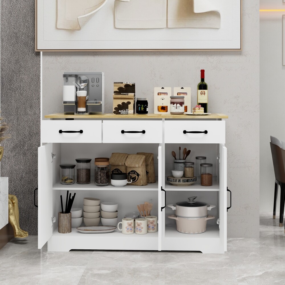 Simple Design Buffet Cabinet Storage Sideboard with 3 Drawers&3 Doors White