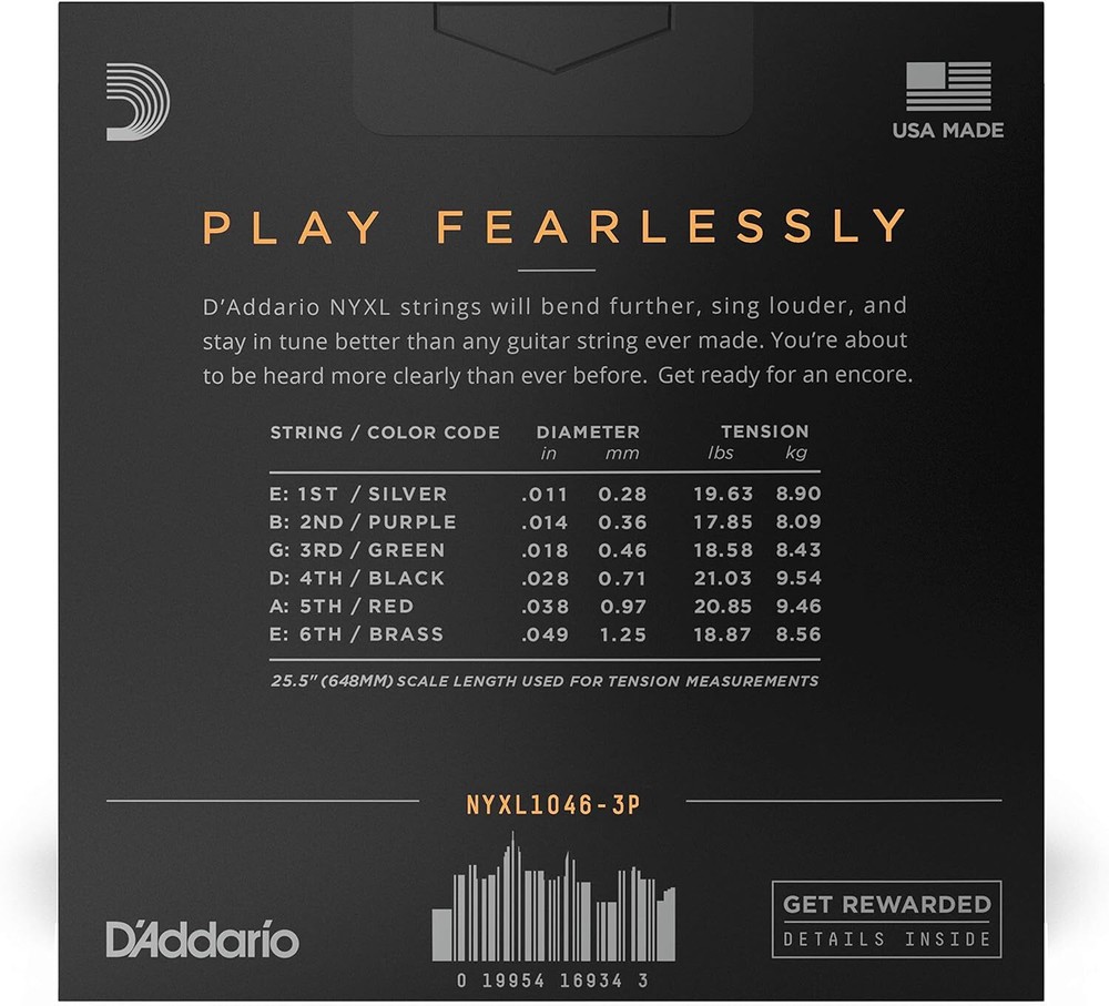 D'Addario Light 3-Pack Electric Guitar Strings, 10-46 Regular Light, 3-Pack