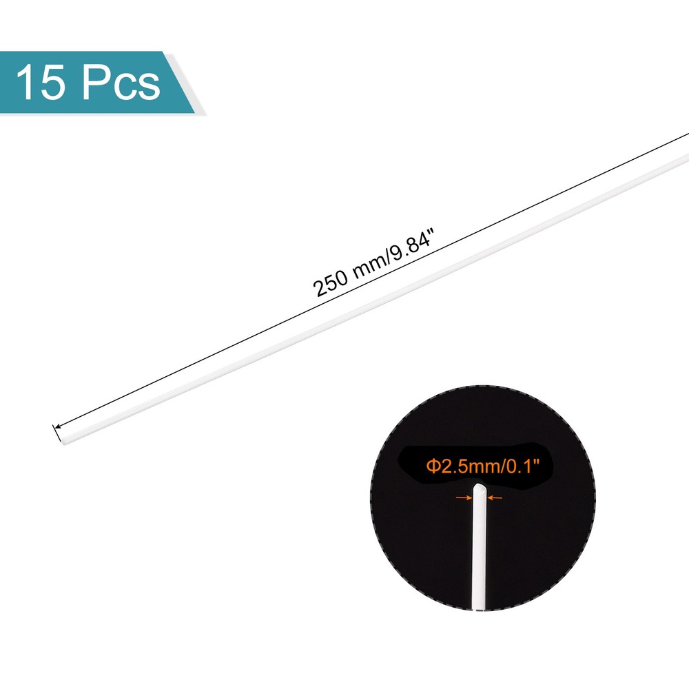 15Pcs ABS Plastic Rods, Diameter 2.5mm Length 250mm White Stick Solid Bar