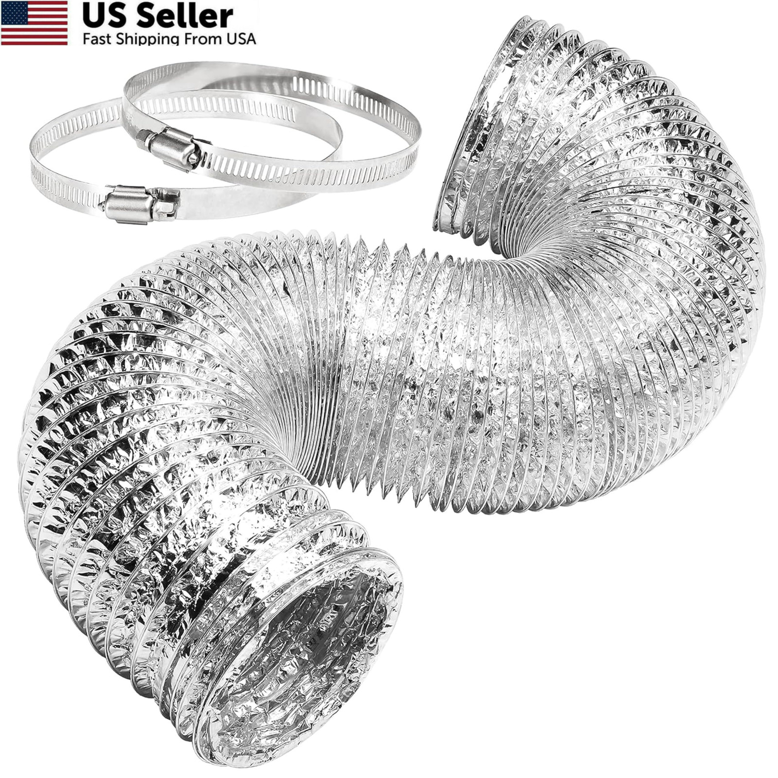 Simple Deluxe 4" 8FT Aluminum Flex Duct Non-Insulated Dryer Vent Silver