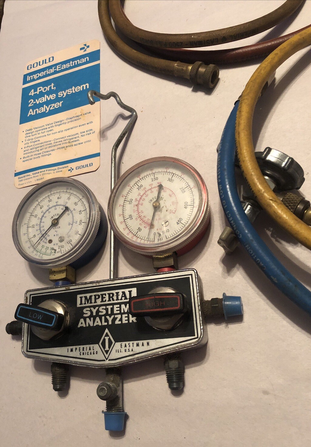 VINTAGE IMPERIAL EASTMAN REFRIGERATION SYSTEM ANALYZER WITH EXTRAS, MADE IN USA