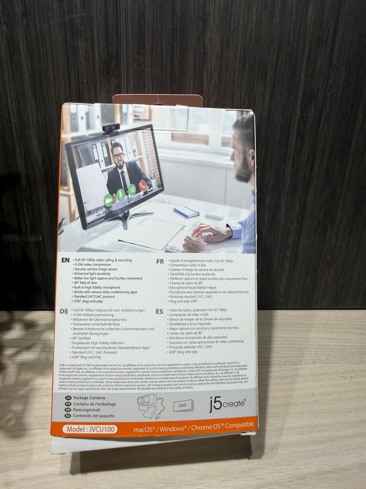 j5create USB HD Webcam with 360° Rotation Black sealed new