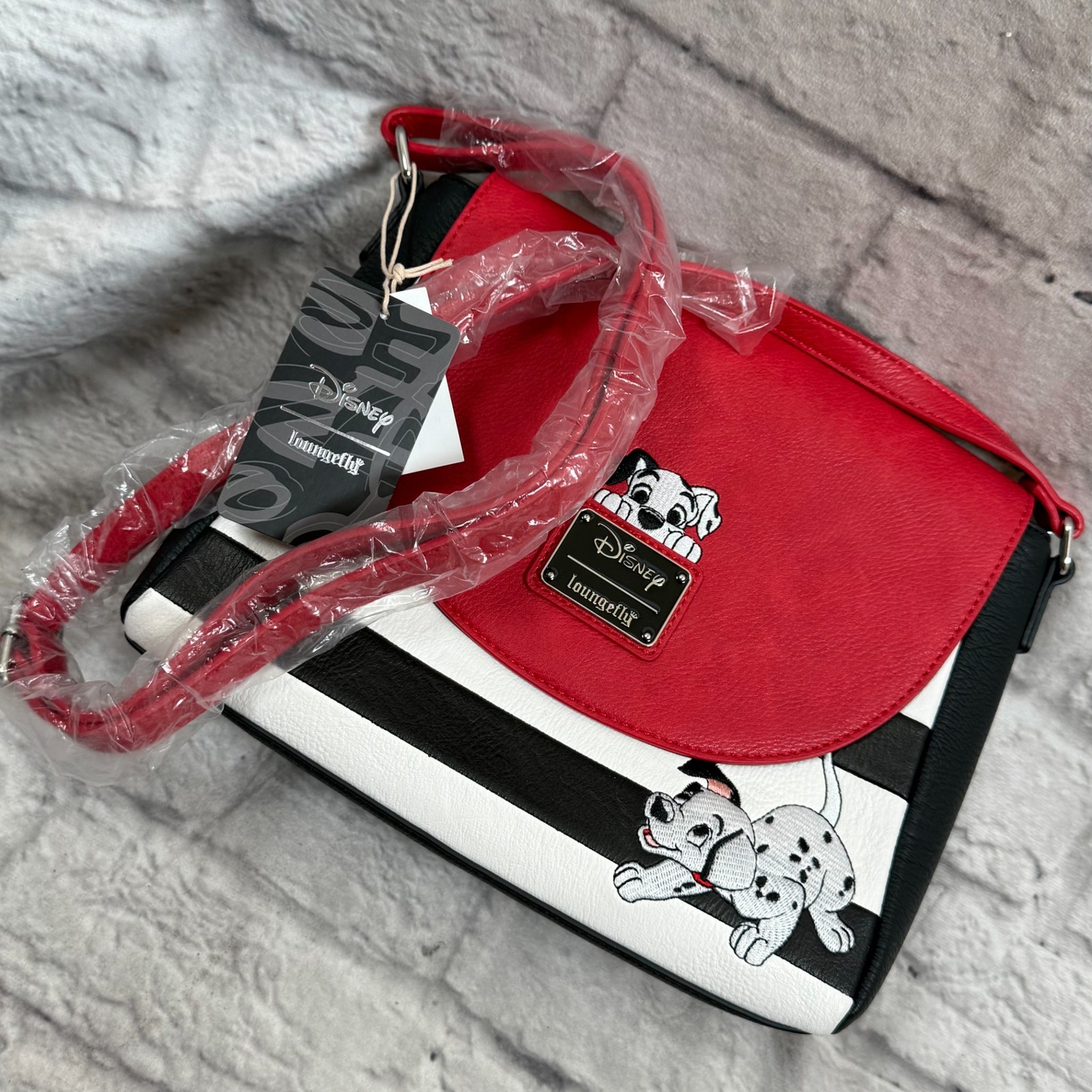 Disney Loungefly 101 Dalmatians Purse Embroidered Saddle Bag Striped Satchel NWT