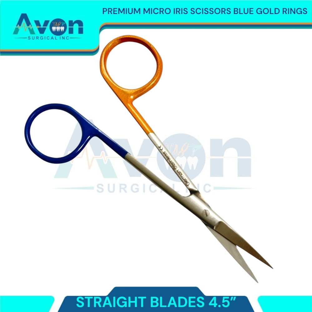 Straight-Tiped Multi-Color Iris Scissors 4.5" Gold/Blue Handle - Sharp - 1pc