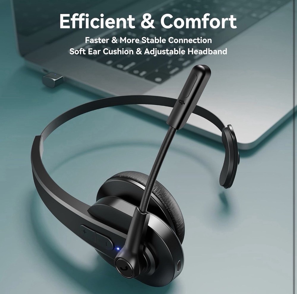 Bluetooth Headset with USB Dongle for Computer, Single-Ear Wireless Headset w...