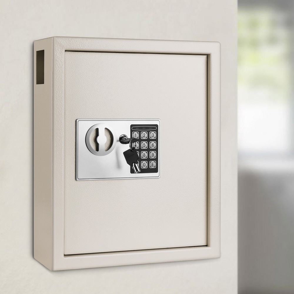 Key Cabinet Digital Lock (Gray), Wall Mounted 40 Key Security Box Storage Safe