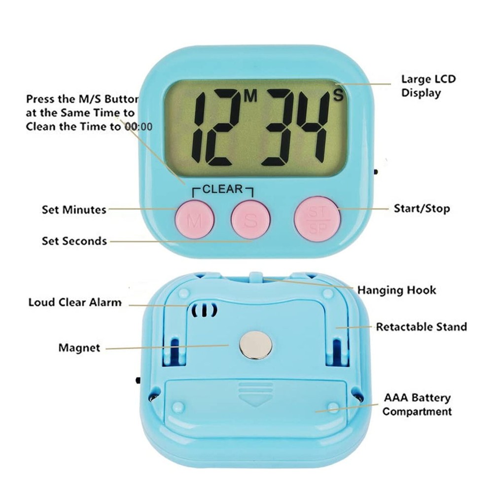 2-Pack Digital Kitchen Timer with Magnetic Back | Countdown Alarm