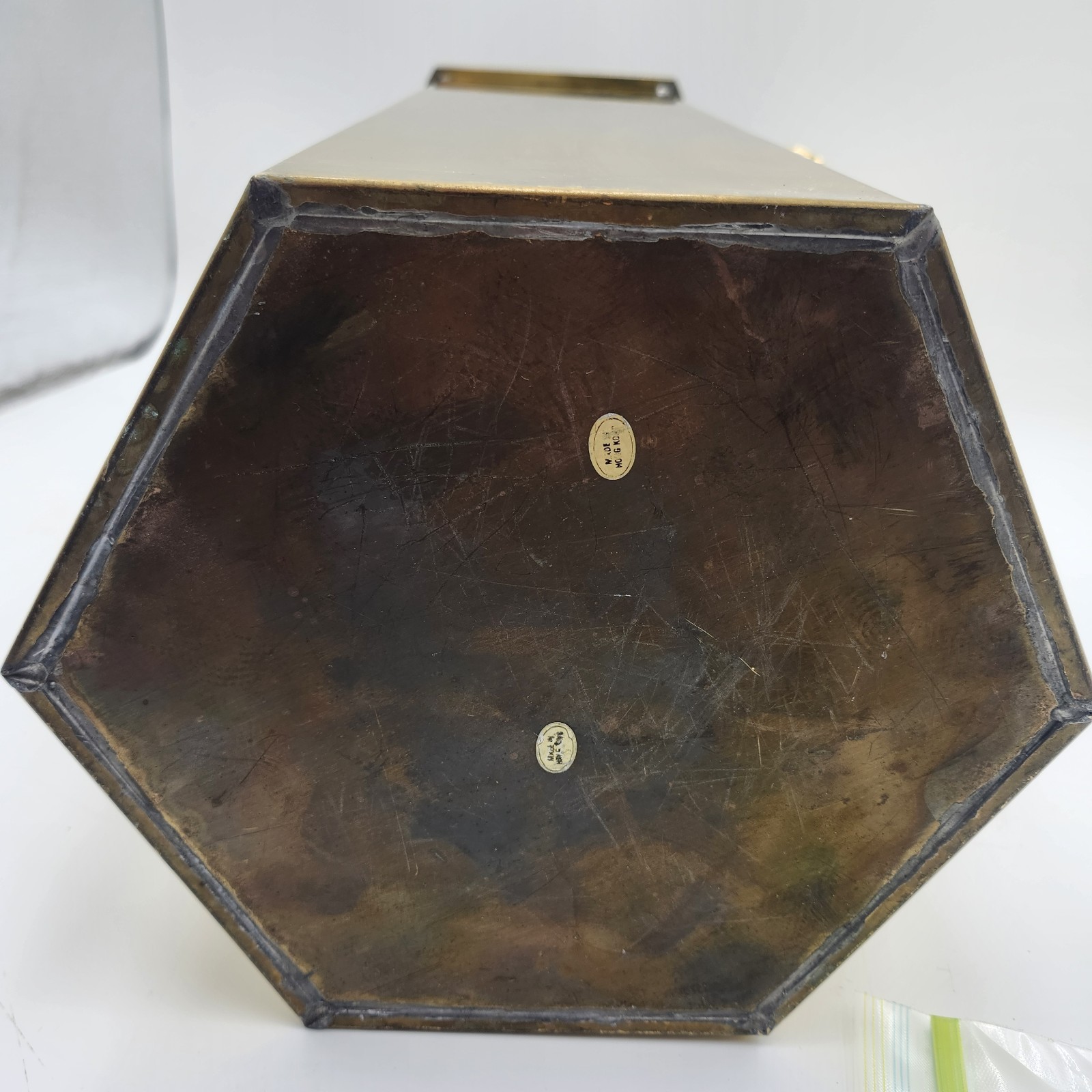 Vintage gold shiny brass Umbrella Stand 18" x 10" w/ Handles hexagon