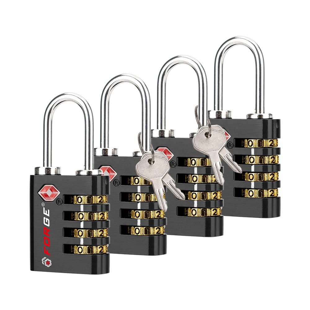 Forge Dual-Opening: Key or Combination Access Lock, TSA 4 Pack, Black