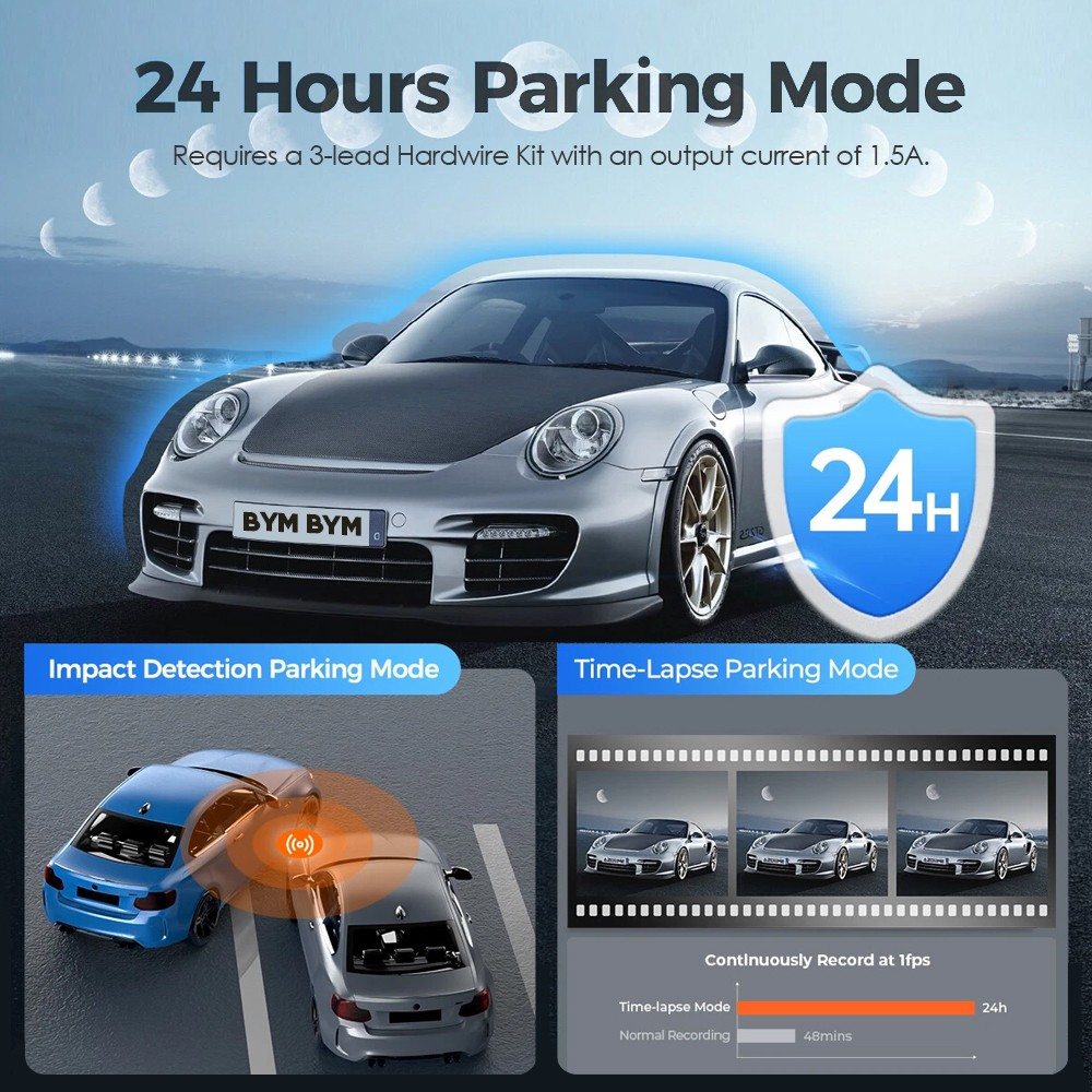 2K 4 Channels Dashboard Camera Dash Cam CAR DVR Driving Recorder 3.16 IPS Screen