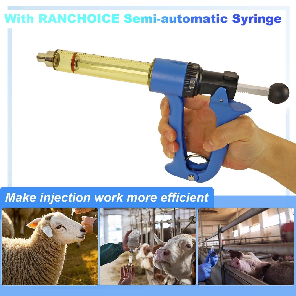 RANCH CHOICE 25ml Semi Automatic Livestock Syringe with Color Piston Knobs Repea