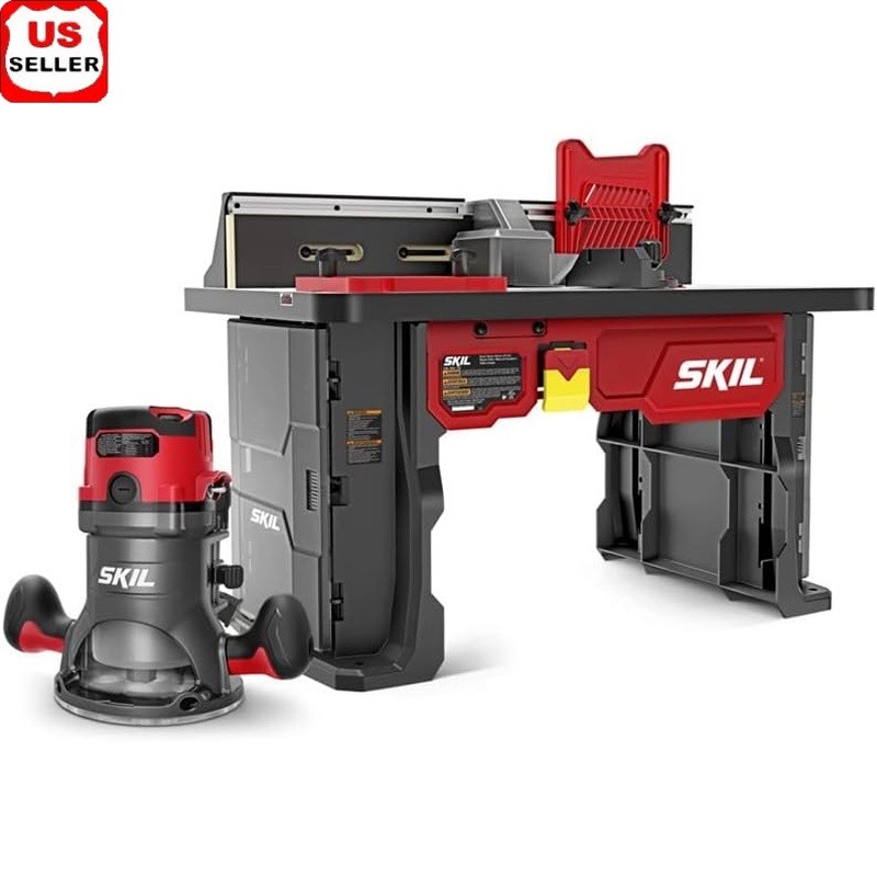 Router Table Set W/ 10 Amp Fixed Base Router Bit Storage Above Table Adjustment