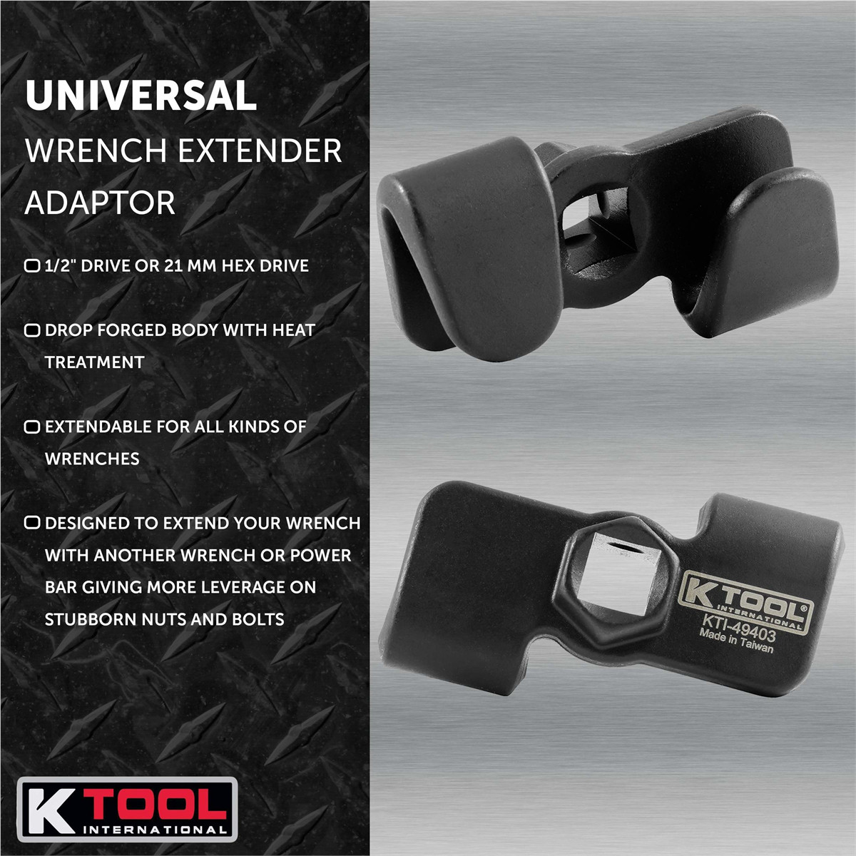 K Tool 49403 Universal Wrench Extender, Torque Enhancer, Hex Drive
