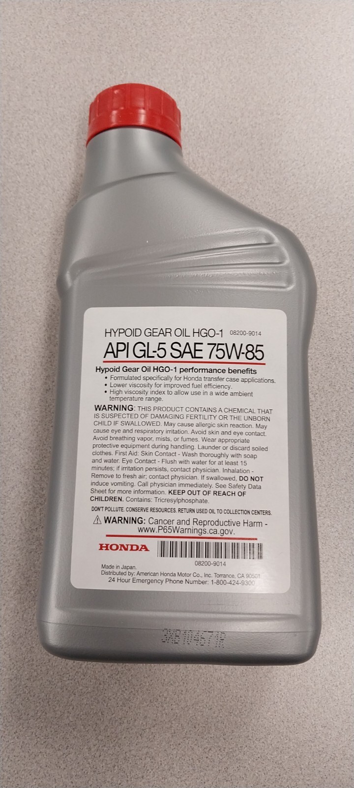 Genuine Honda Oem Hypoid Gear Oil W/Washers 08200-9014 HGO-1 Gl-5 75W-85