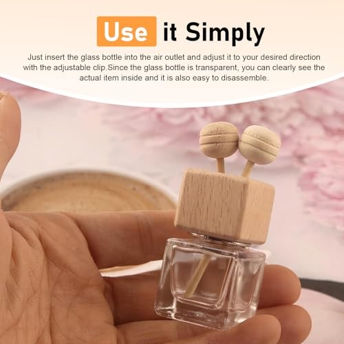 Car Vent Diffuser Clips, Refillable Empty Glass Bottles with 4 PCS Transparent