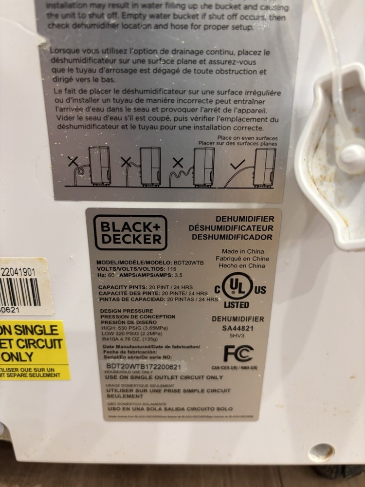 BLACK+DECKER BDT20WTB Console Dehumidifier 20 Pint White Digital Display Timer