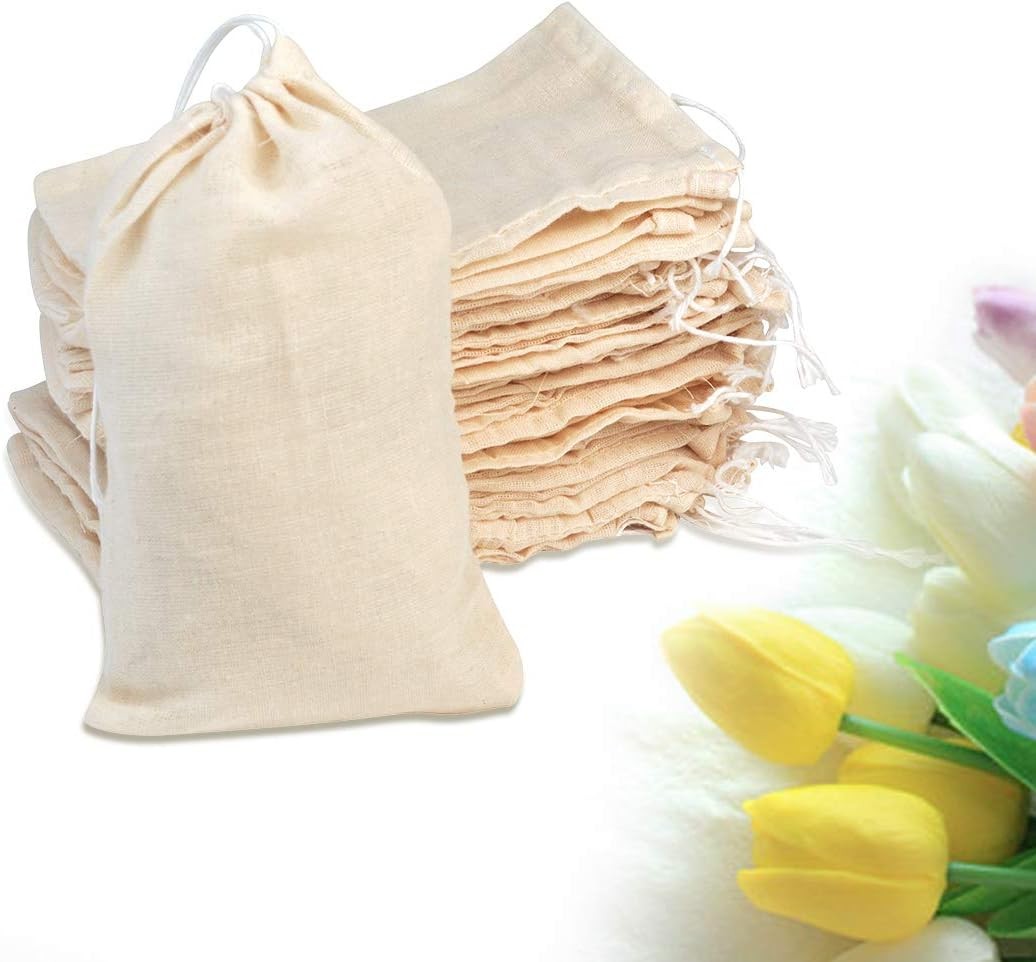 50Pcs Cotton Drawstring Bags, Reusable Muslin Bag Natural Cotton Bags with Draws