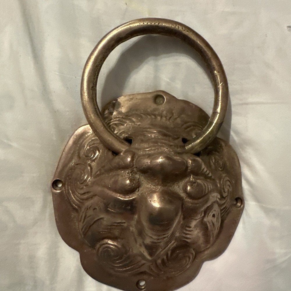 Vintage Antique Heavy Solid Brass Dragon Head Door Knocker