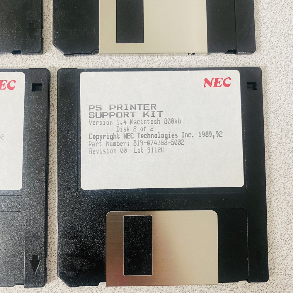 NEC PS Printer Support Kit Macintosh 3.5” Floppy Disk Set Version 1.4 Vtg 90s