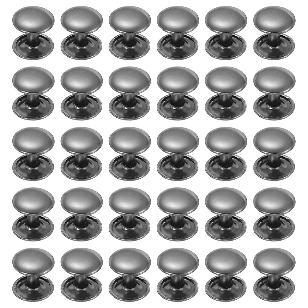 100 Sets Double Cap Leather Rivets, 10x10mm Round Cap Metal Studs, Black